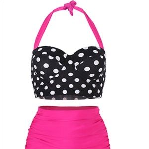 Pink, black and white high waist bikini New XL